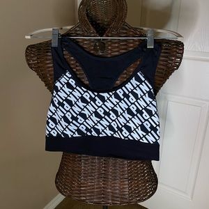 black & white pink sports bra